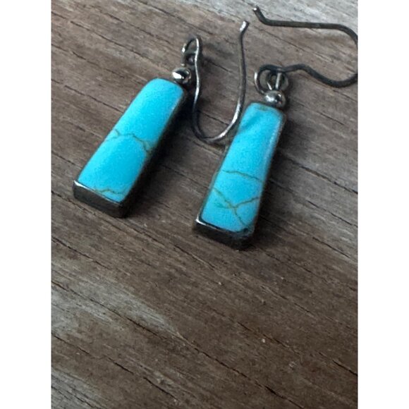 Turquoise & Sterling Silver Dangle Earrings - Picture 2 of 7